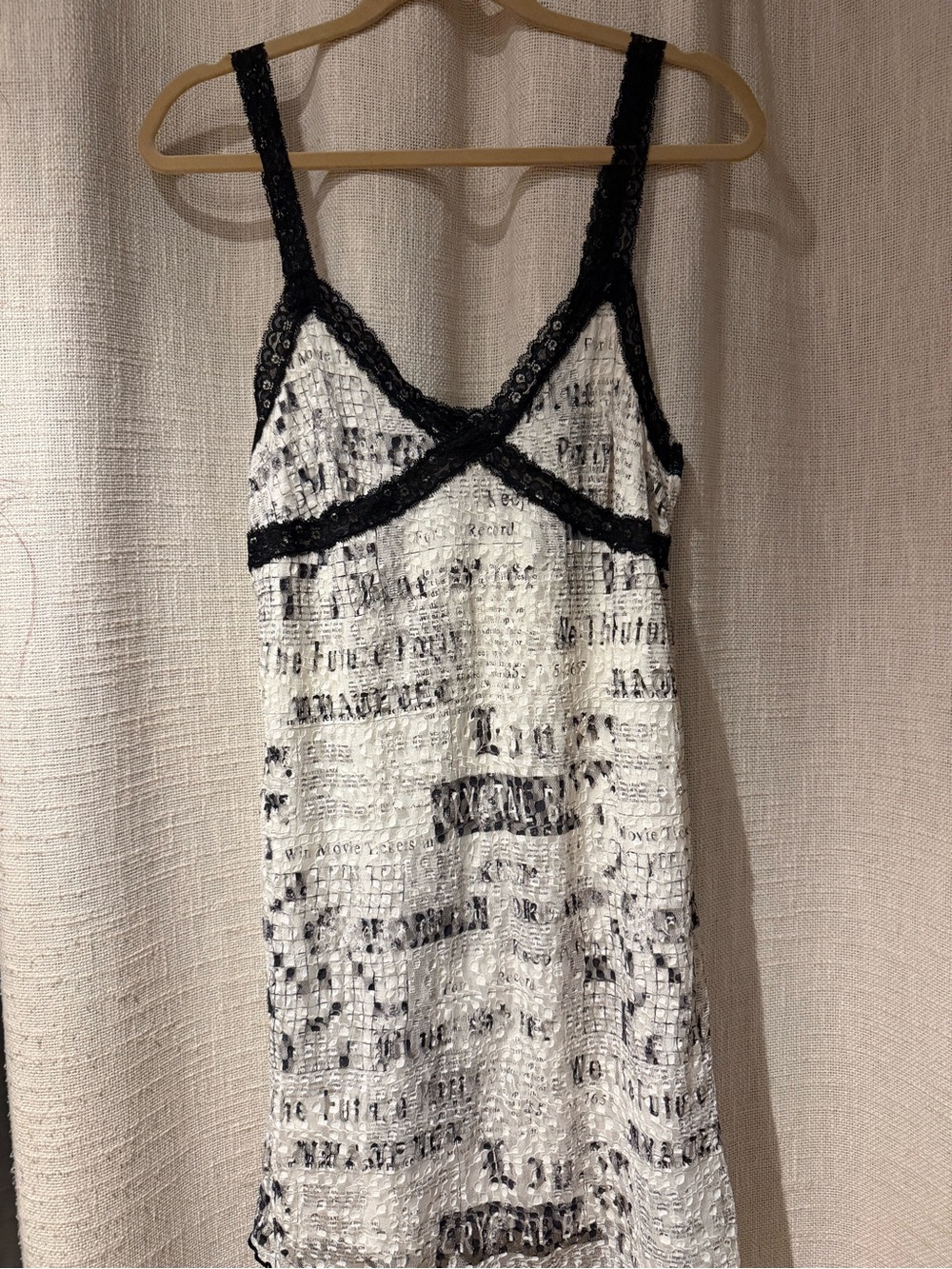 Urban outfitters Black & White Newspaper Lace-Trim Slip Dress